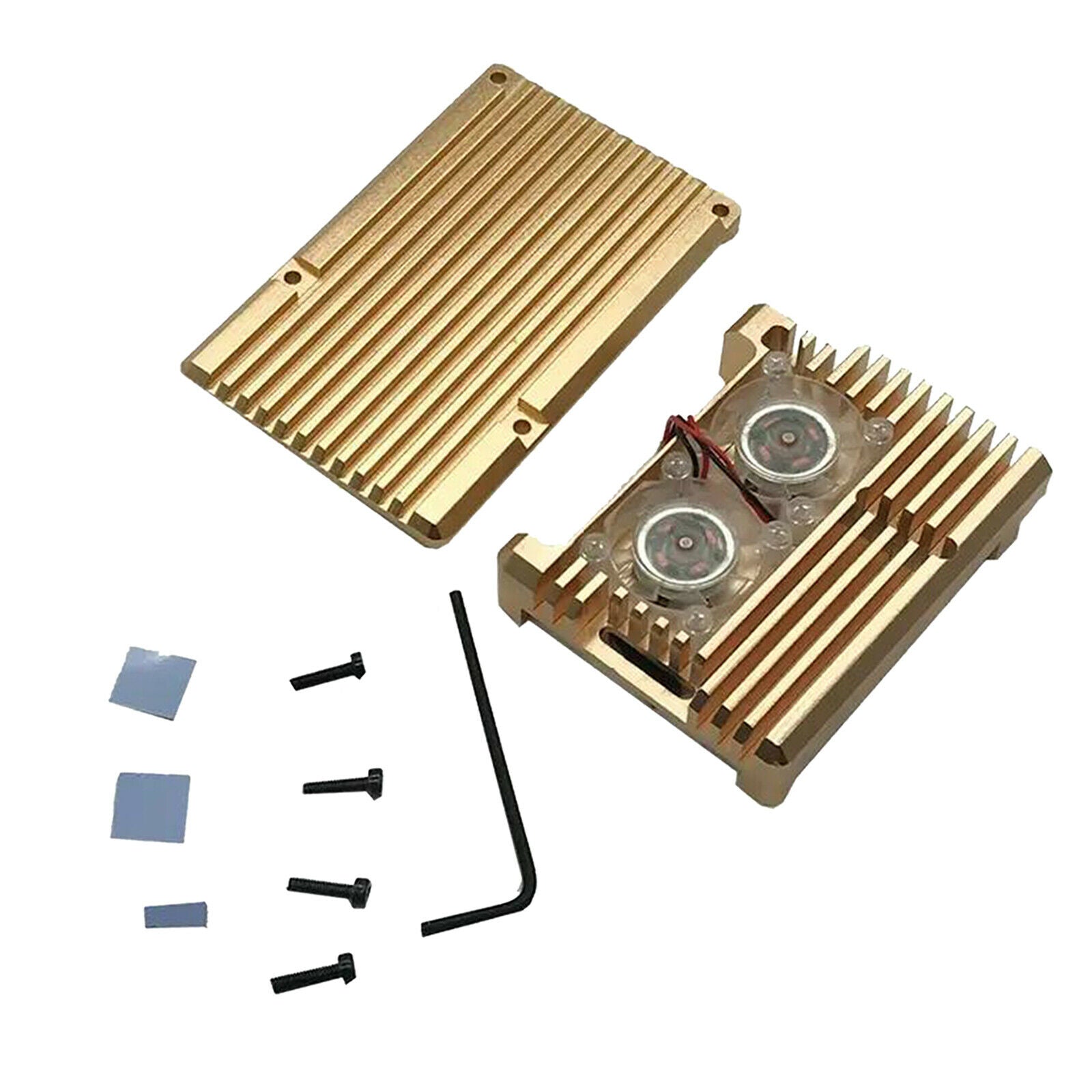 1 Set Metal Case Protection Cover with Dual Cooling Fan for Raspberry Pi 4 B