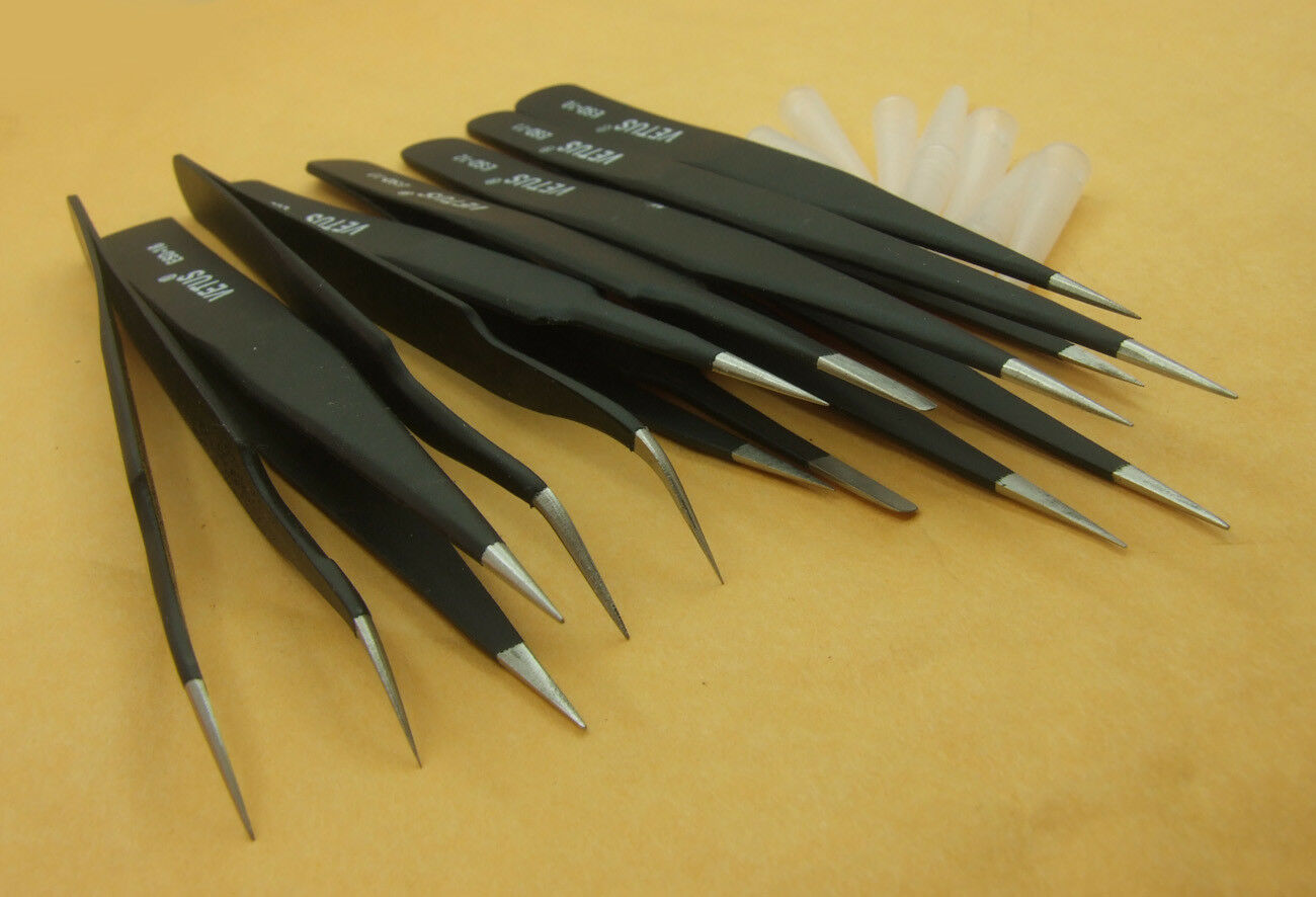 9 Pcs Non-Magnetic Stainless Steel Tweezers Plier Tools for Jewelry with bag