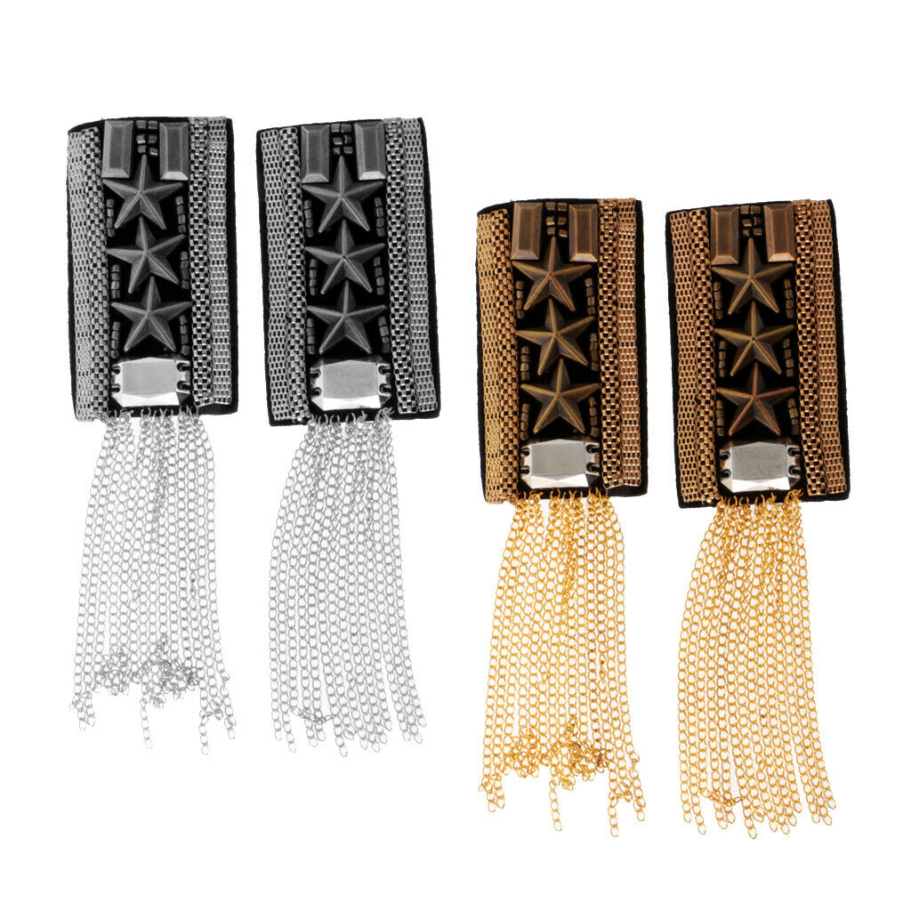 2 Pairs Star Chain Tassel Uniform Epaulet Shoulder Boards Brooches Badge