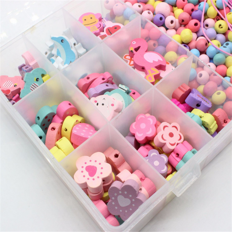 Children Flex Necklace Bracelet Toys Making Wooden Painted Beads Beaded Kit Set