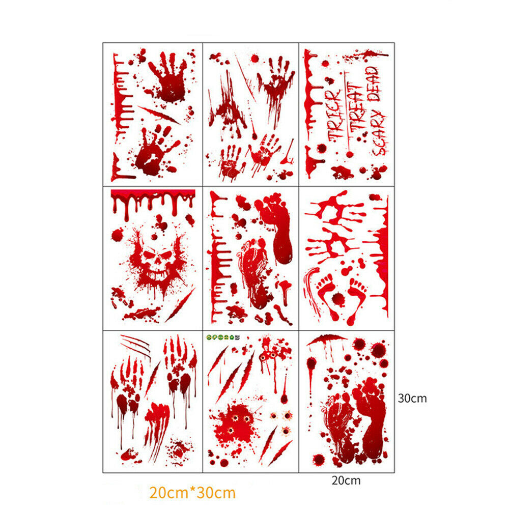 9Pcs Horrible Bloody Halloween Handprint Static Stickers Wall Window Door Decals