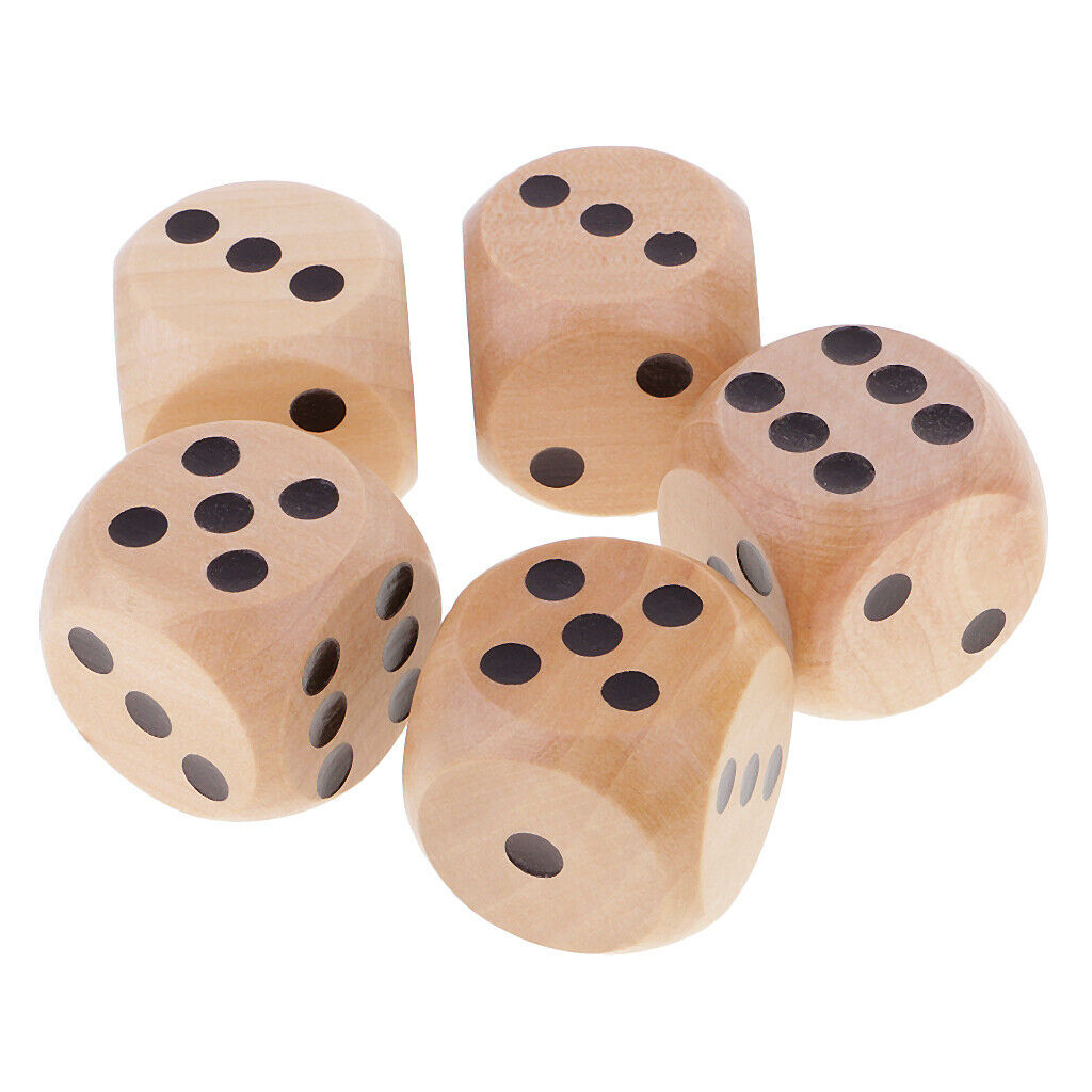 Set of 5 dice dice round corners 3cm black dotted for traditional items