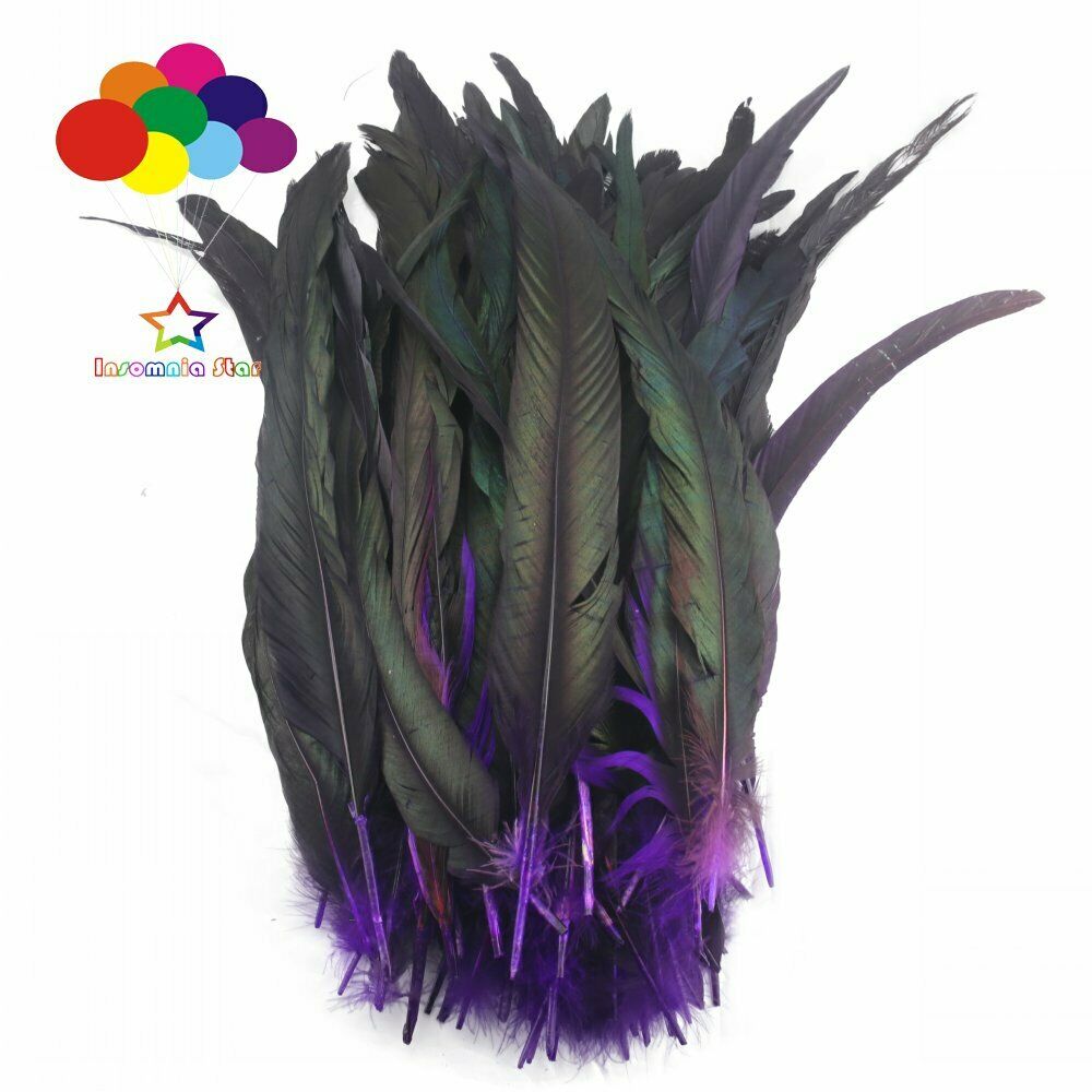 purple dyeing 100 Pcs 12-14 Inch/ 30-35 cm Cock Chicken Tail natural Feathers
