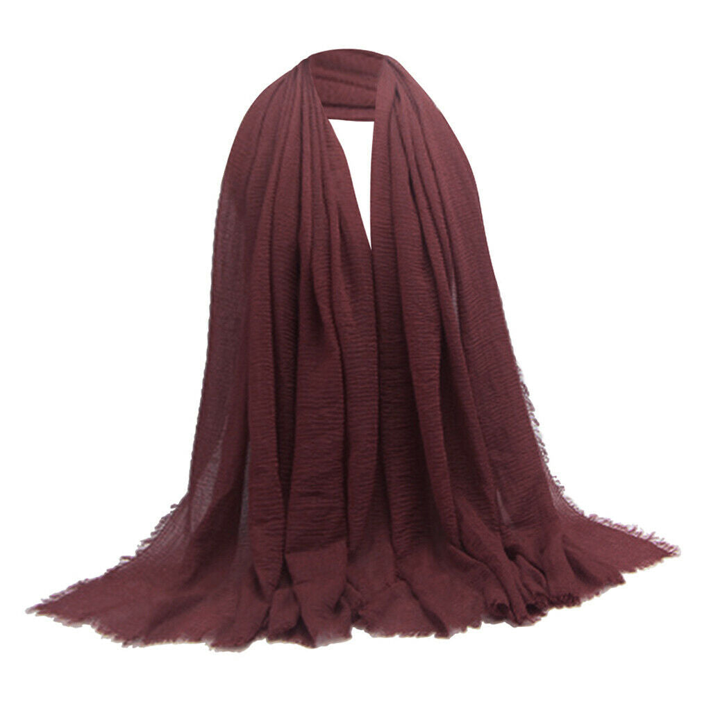 2Pcs Fashion Soft Long Scarf Plain Pleated Hijab Shawl Turban Head Scarf