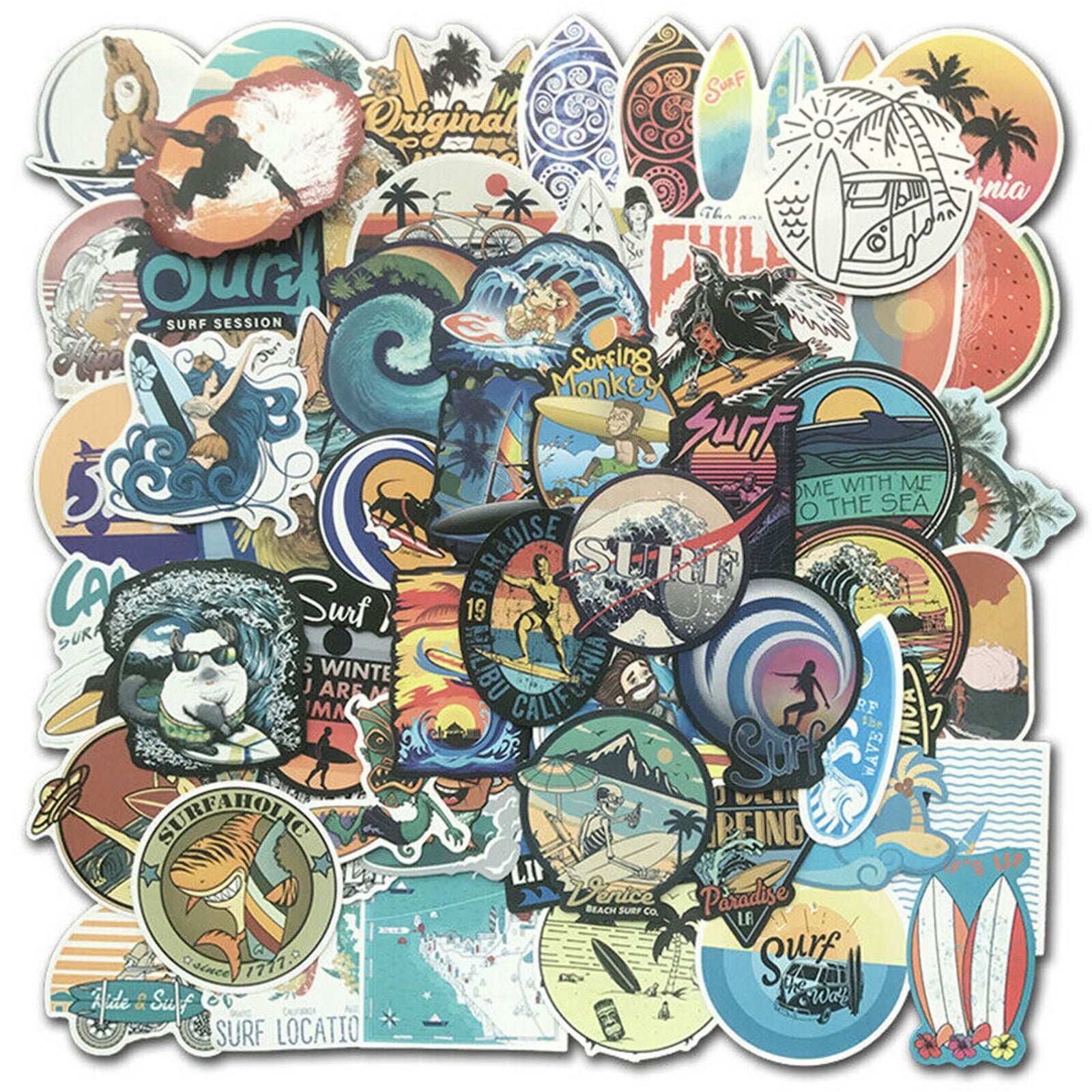 100 SUMMER Surf Stickers bomb Vinyl Skateboard Luggage Surfboard Dope Decals Lot