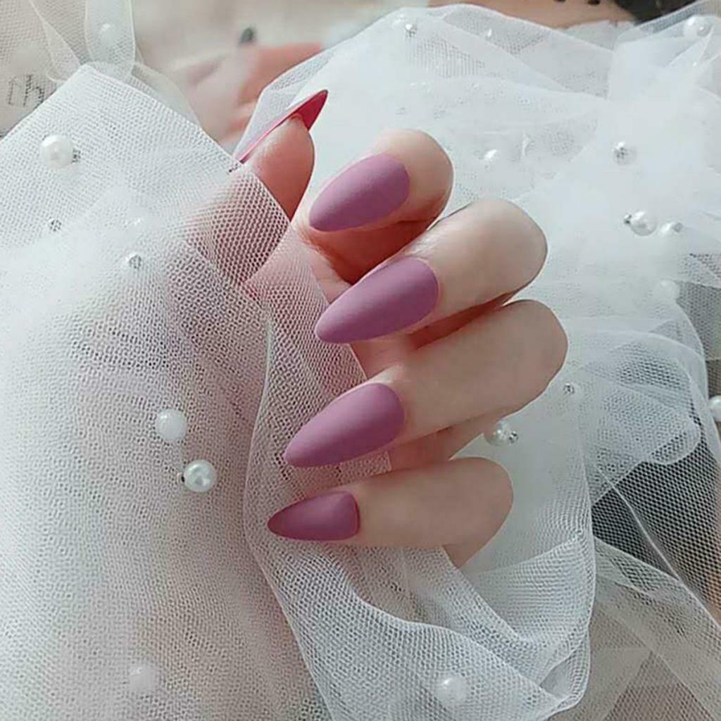 48Pcs Matte Ballerina Pure Color Matte Full Cover False Nails Art Tips Sets