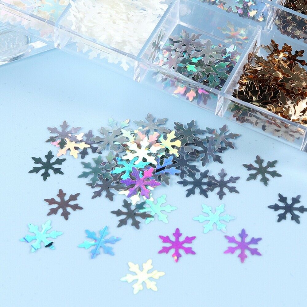 12 Grids/Box Winter Christmas Manicure Snowflake Sequins Nail Art Decorations