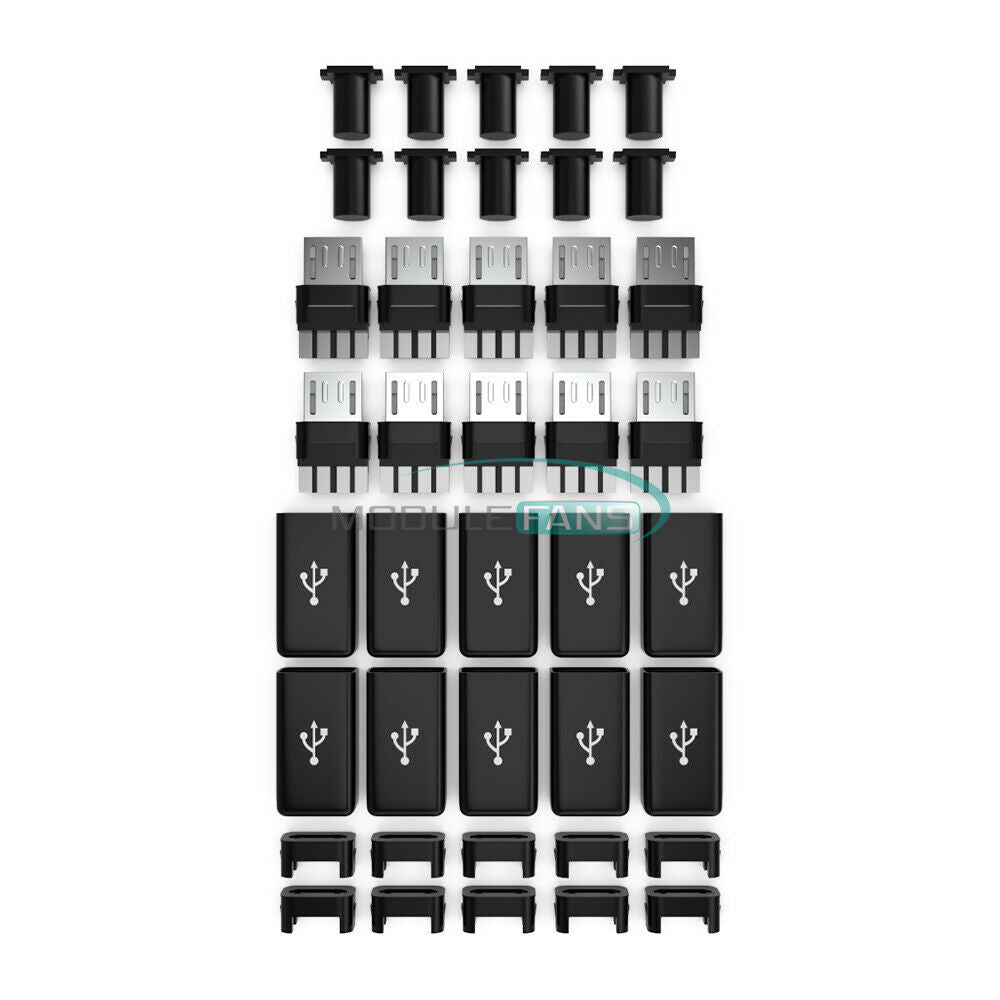 10PCS Micro USB Type B Male Plug Connector Kit with Plastic Cover for DIY MF