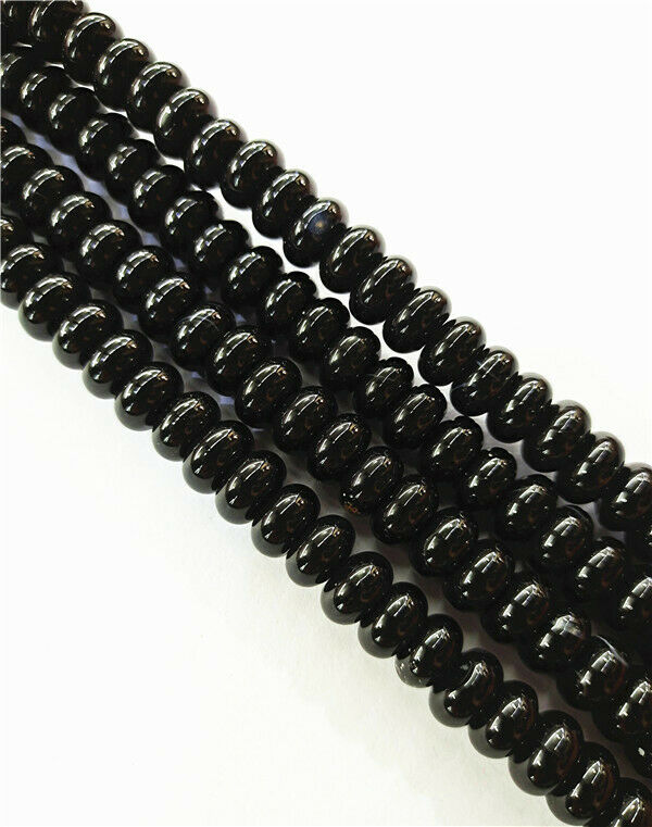 1 Strand 10x6mm Black Agate Rondelle Abacus Spacer Loose Beads 15.5inch HH7832
