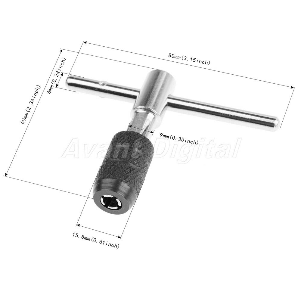 5Pcs Screw Thread Taps Drills Bits Kit Set with Wrench Woodworking Hand Tool