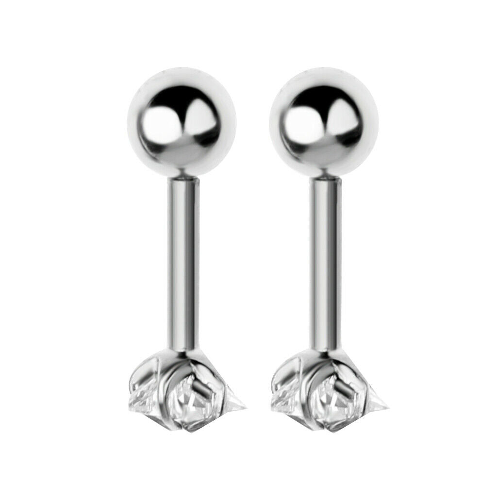 Pair Stainlss Propeller Earring  Zircon Steel Bar 1.2mm Bolt Unisex