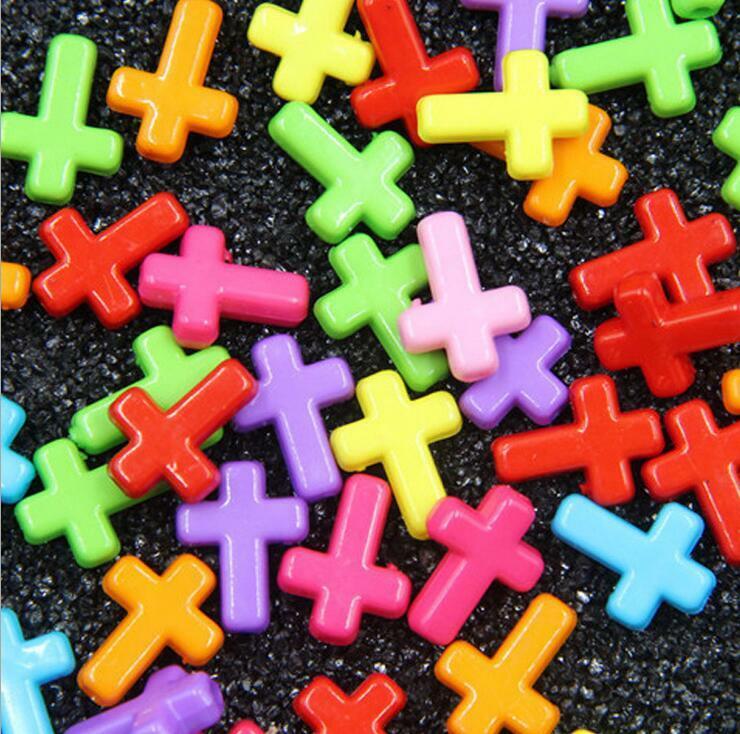 100X Mixed Color Acrylic cross Beads DIY baby Pacifier clip necklace Accessories