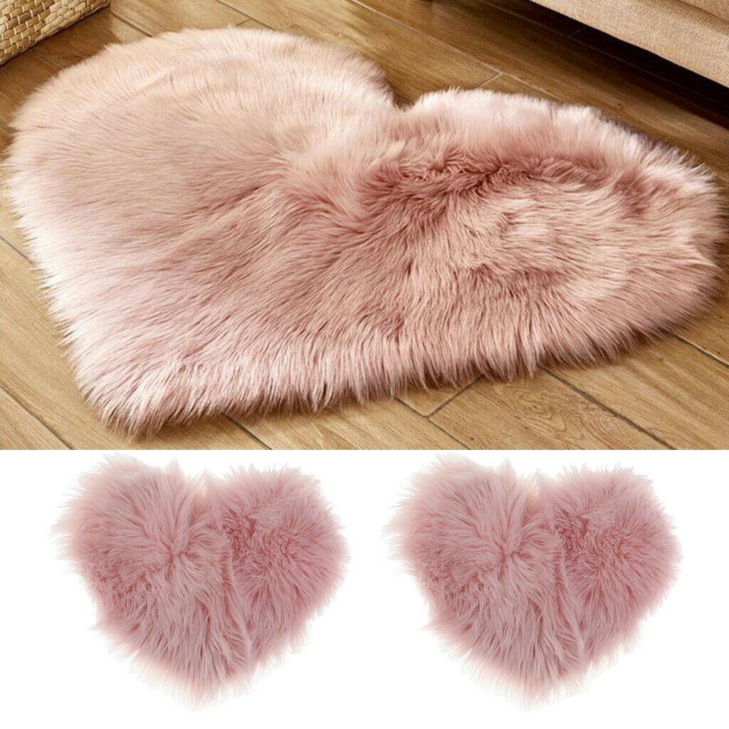 2x Heart Shaped Love Area Rug Fluffy Shaggy Carpet Mat for Bedroom 30x40cm