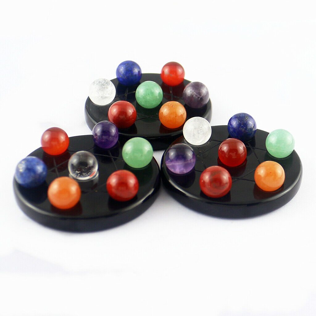 Natural Crystal Balls with Obsidian Base 7 Crystal Stars Array Multicolor