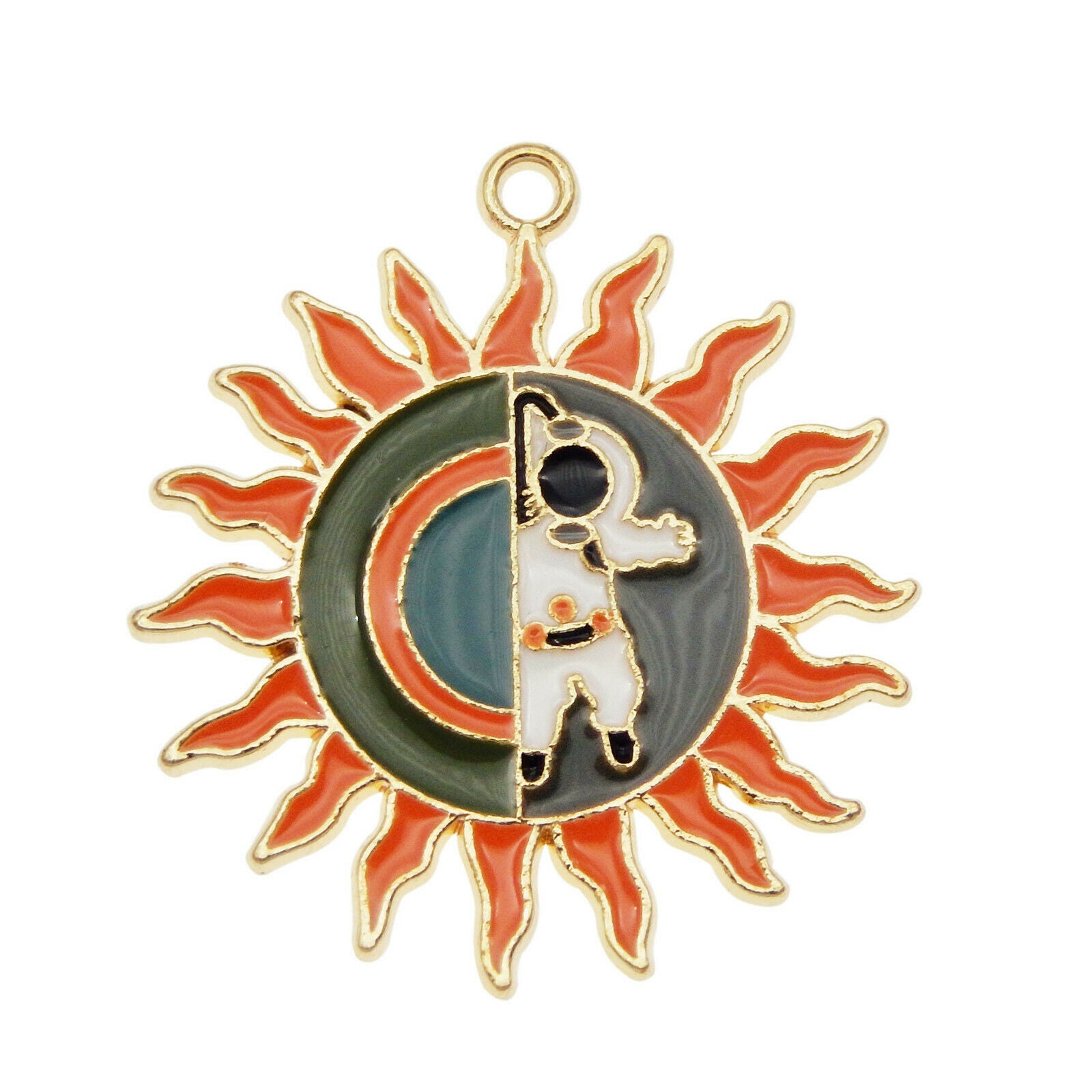 6PCS Enamel Colorful 33x30mm Spacer Astronaut Sun Charms Pendant Jewelry Making