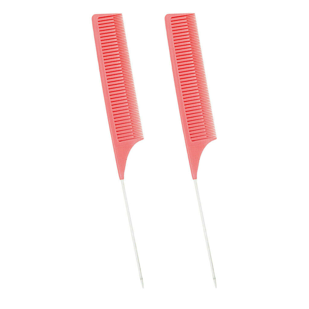2Pcs Pink Plastic Fine Weave Highlighting Foiling Hair Comb Salon Hair Combs