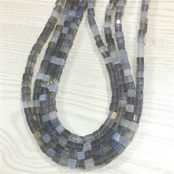 1 Strand/62Pcs 6x6mm Natural Gray Agate Cube Spacer Loose Beads 15.5inch HH701