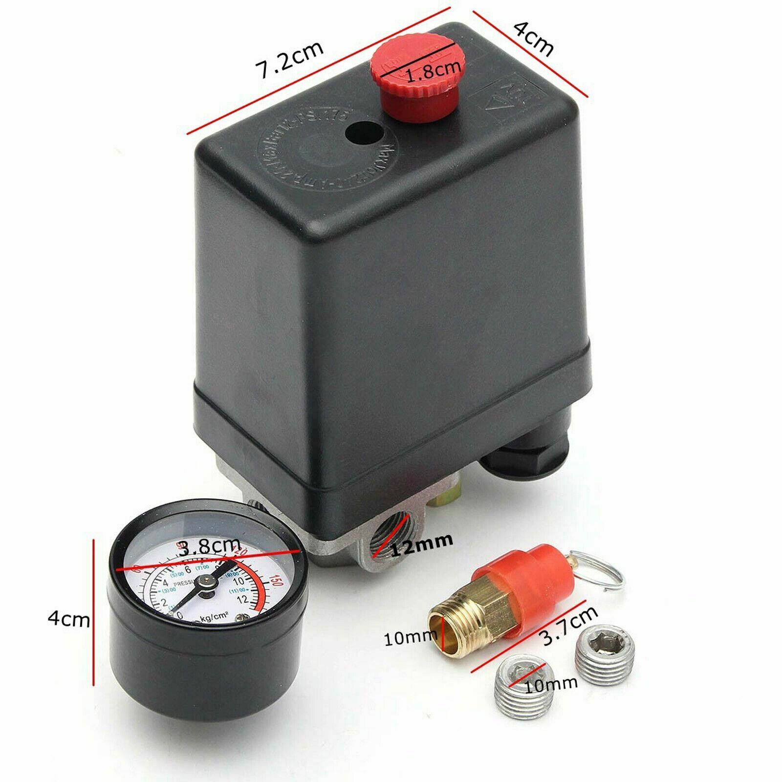 175psi 4 Port Air Compressor Pressure Switch Manifold Regulator + Safety Valve
