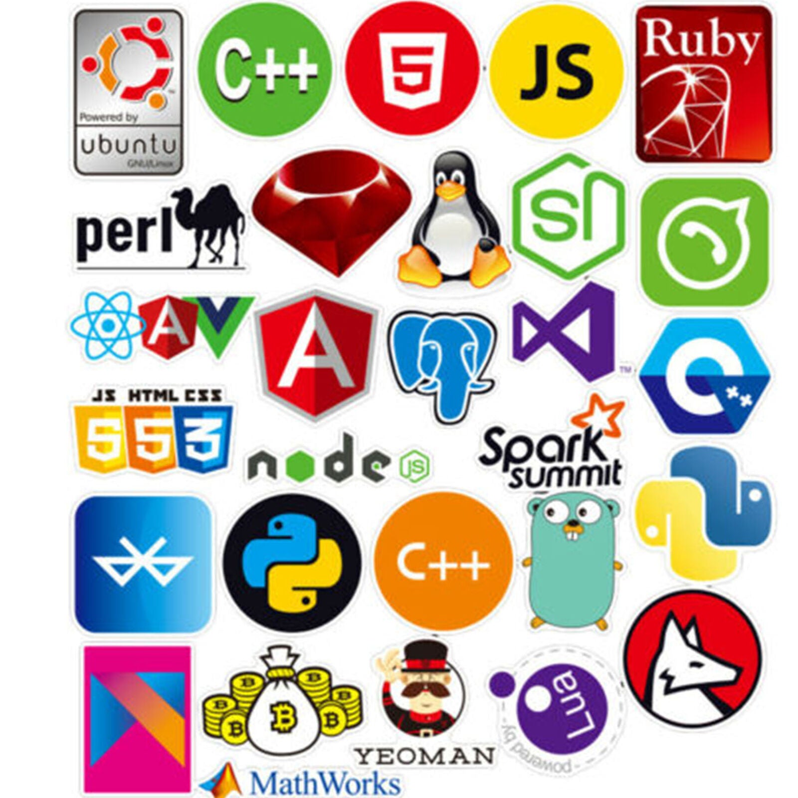 108x Developer, Programmer Stickers of Programming Languages and Internet Brands