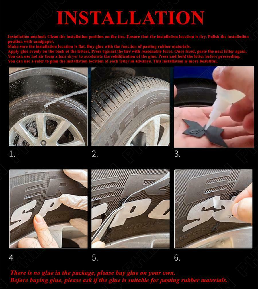 8 Groups Sports Blade Night Reflective Permanent Lettering Wheel Tire Stickers