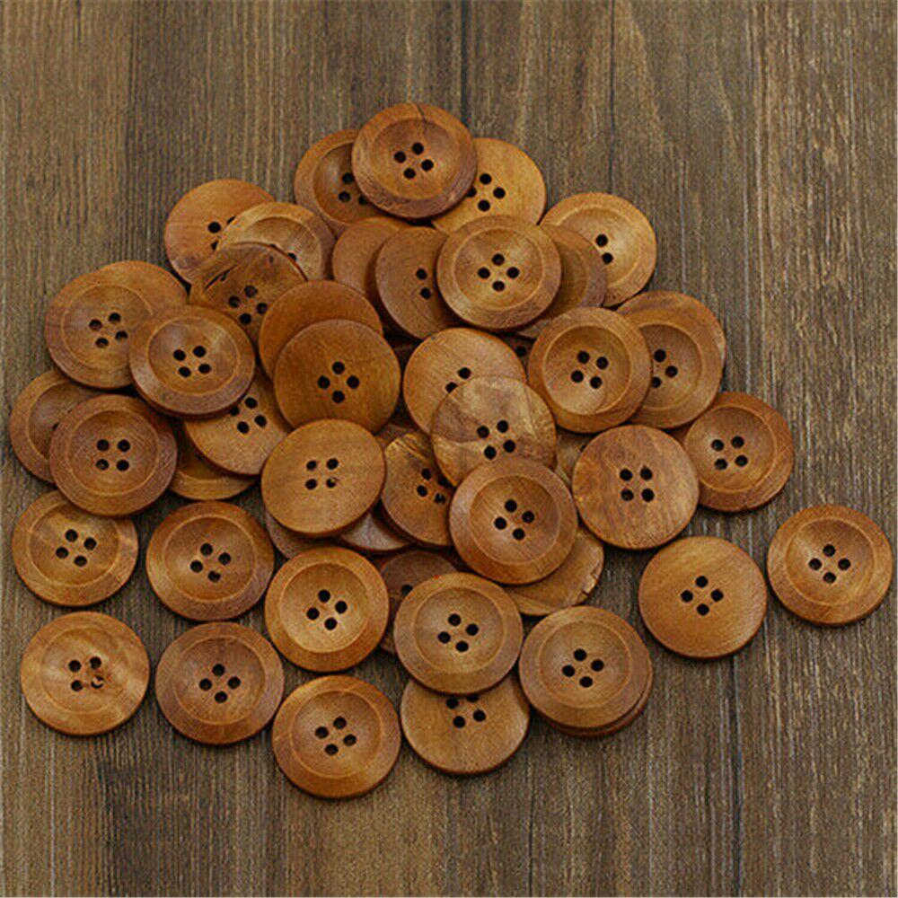 50pcs Wooden 4 Holes Round Wood Sewing Buttons DIY Craft Scrapbooking 25mm Lots