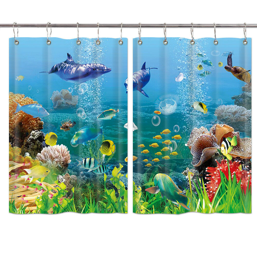 Dolphin Sea Turtle Window Treatments for Kitchen Curtains 2 Panels,55X39inches