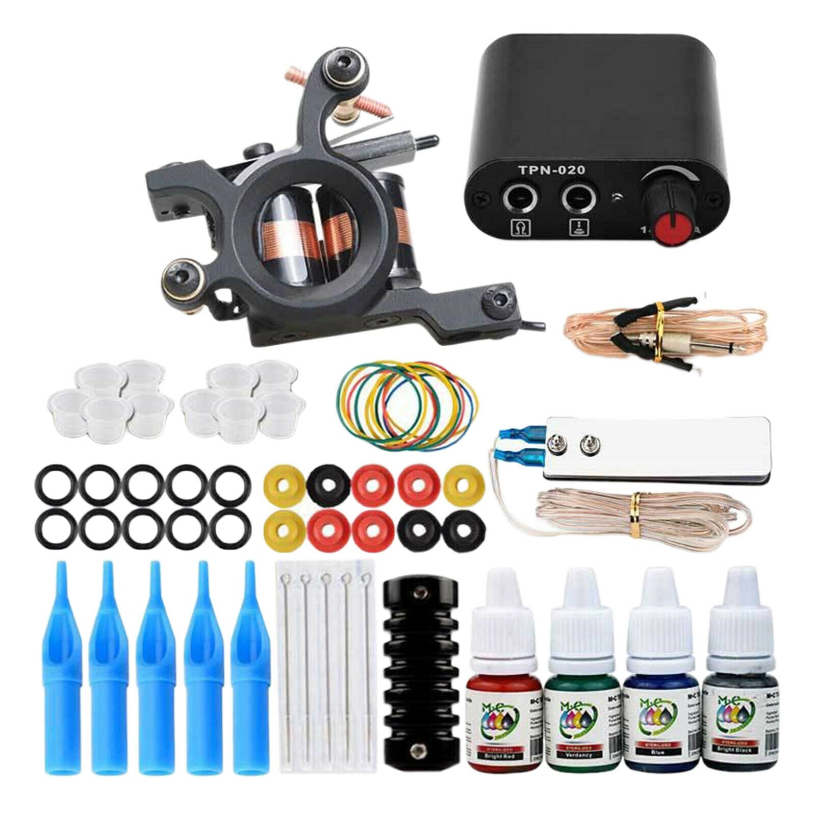 Complete Tattoo Kit Power Supply Foot Pedal Needles Tattoo Supplies US Plug