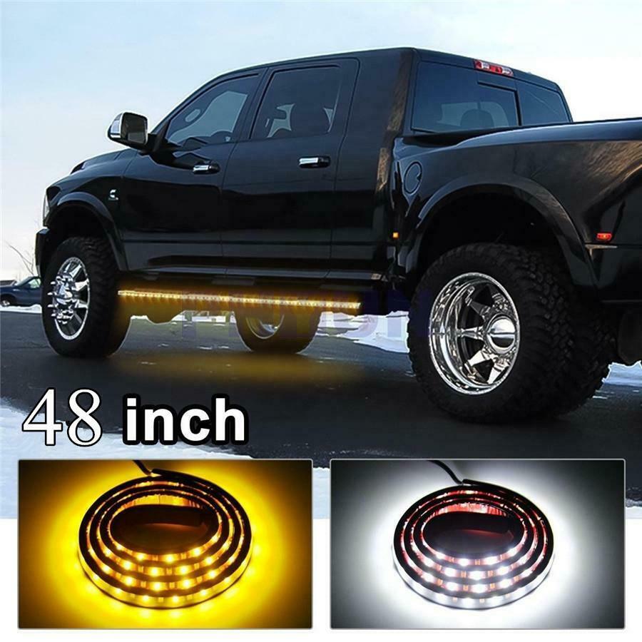 2pcs 48" Car Running Board Side Step LED Light White/Amber Turn Signal DRL Strip