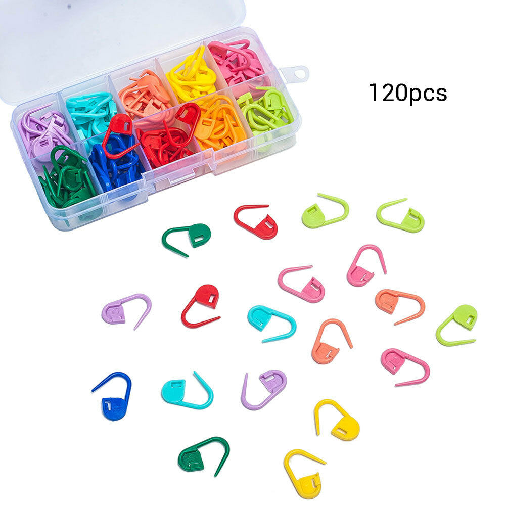 120PCS Knitting Crochet Locking Stitch Needle Clip Marker Holder Tool W/Box