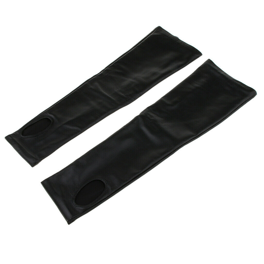 Women's PU Leather Elbow Long Fingerless Driving Gloves Arm Warmer L Black