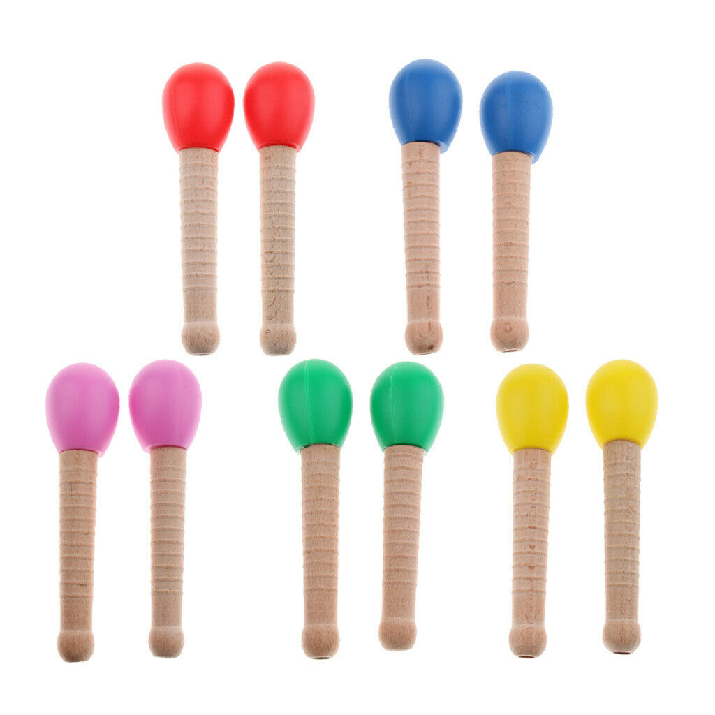 2 Pcs Wooden Sand Hammer Handbell for Kids Learning Educational Toys Red