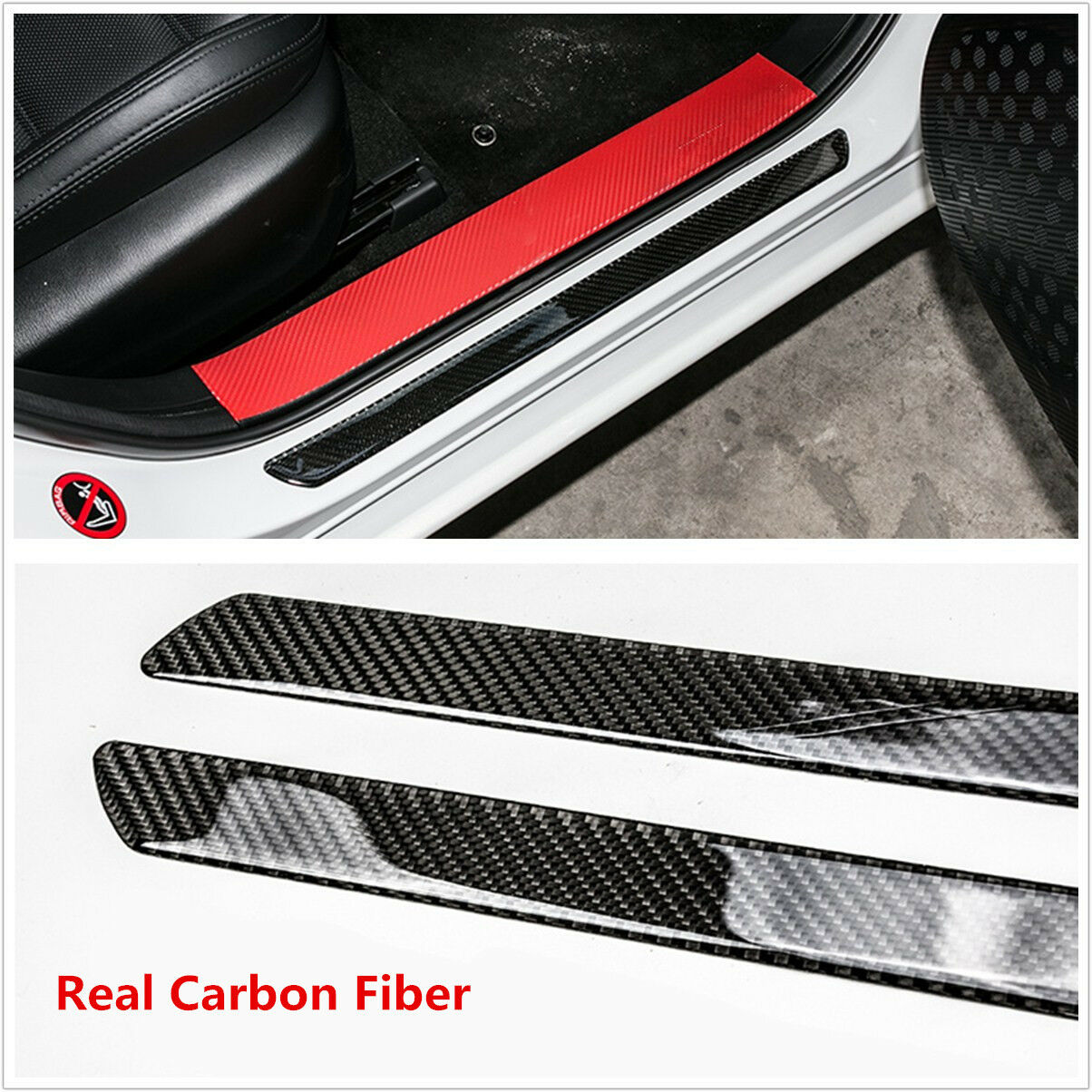 2x 49CM Carbon Fiber Car Scuff Plate Door Sill Cover Panel Step Protector Guard