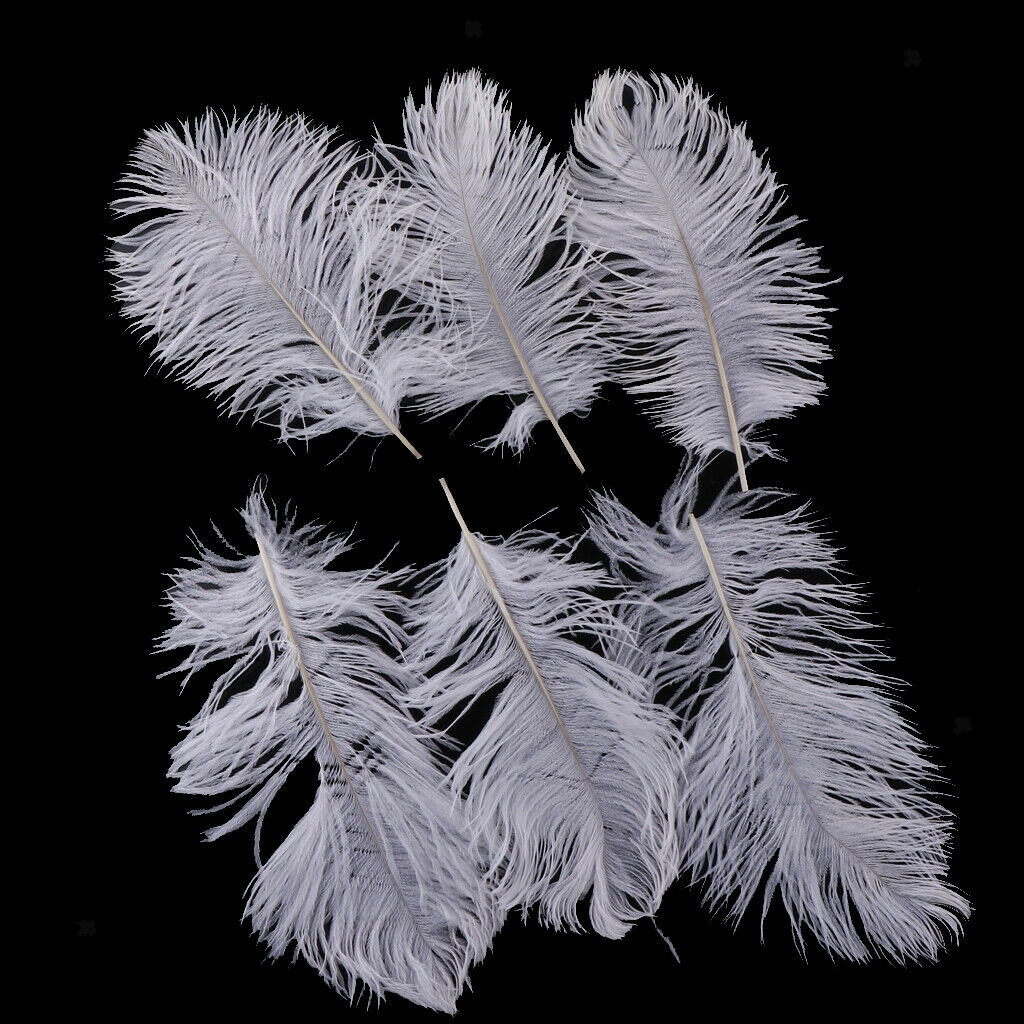 6pcs White Ostrich Feather DIY Headdress Wedding Venue Decoration 25-30cm