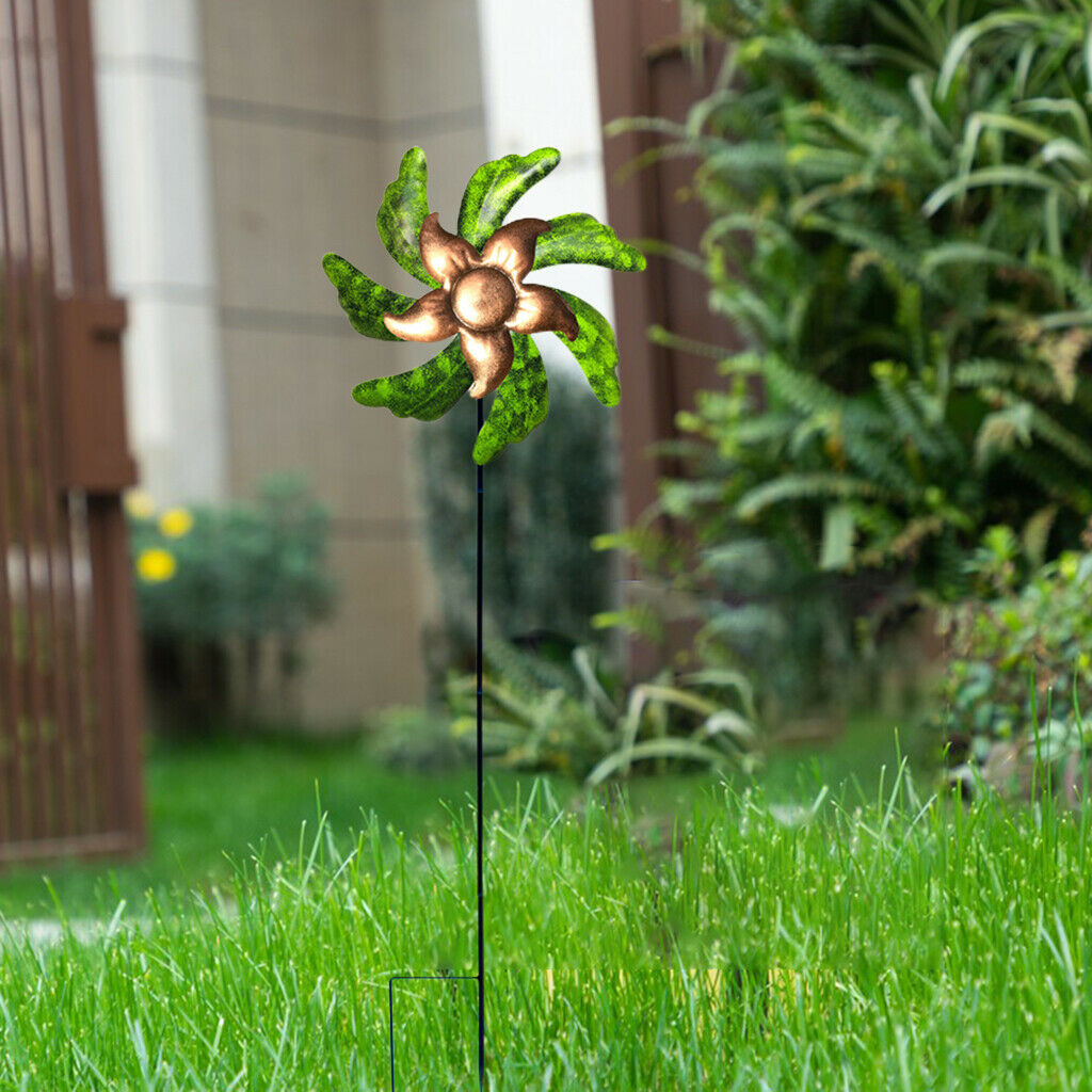 Metal Pinwheels Outdoor Wind Spinner with Ground Stake Yard Flowerbed Decor