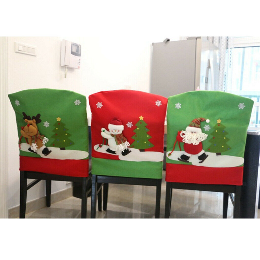 Pair of Chair Covers Seat Cover Santa Claus Hat Seat Cover