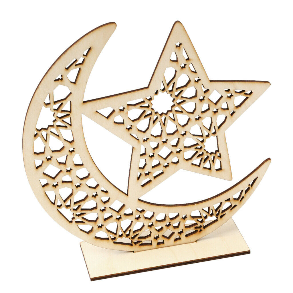 Muslim Ramadan Wooden Moon Star Crafts Ornament for Festival Home Decoration