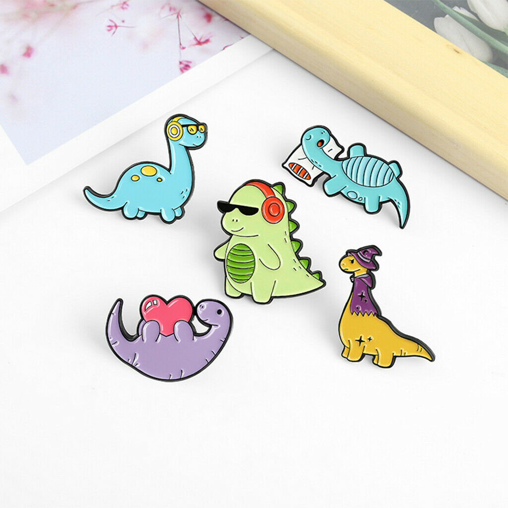 5Pcs Dinosaur Enamel Pins Colorful Cute Pins Brooches for Clothing Jackets