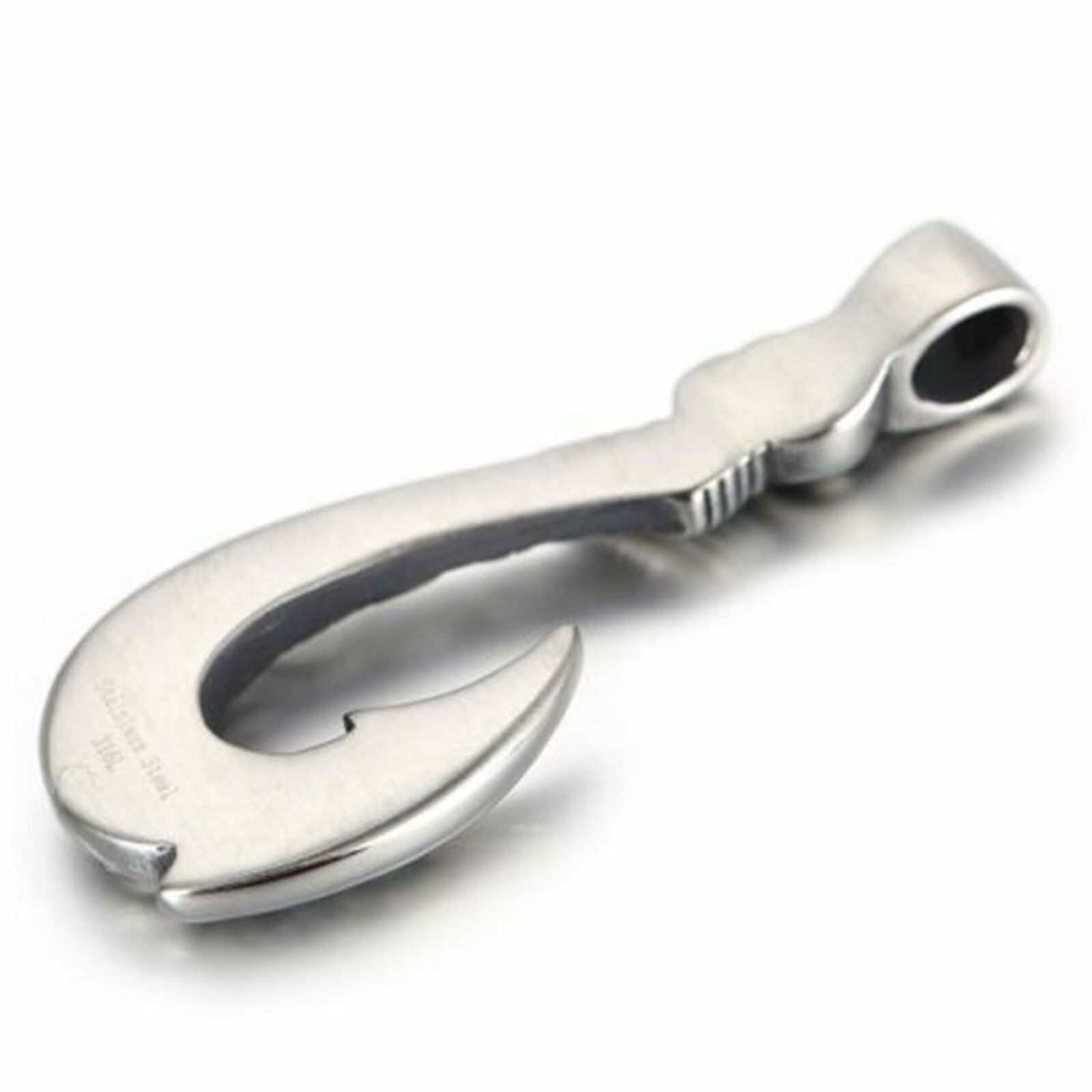 Mens Hawaiian Fishing Fish Hook Pendant Necklace Stainless Steel Jewelry