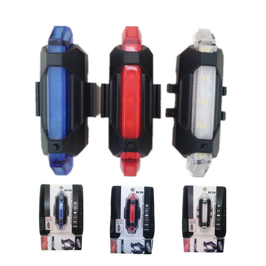 2 Pieces Biking LED Rear Light Portable Taillight USB Rechargeable Red+Blue