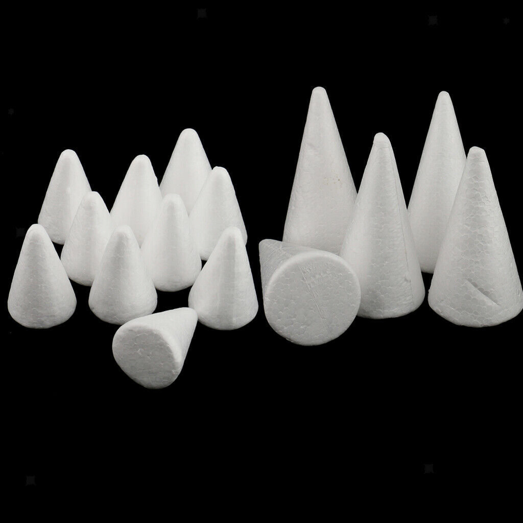 15Pcs Ornament Polystyrene Cone Shape Shaped DIY Foam Craft Styrofoam Decor