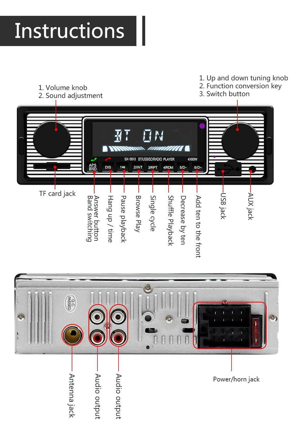 Car Radio 1 DIN Stereo FM Bluetooth MP3 Audio Player Cellphone Handfree Digital
