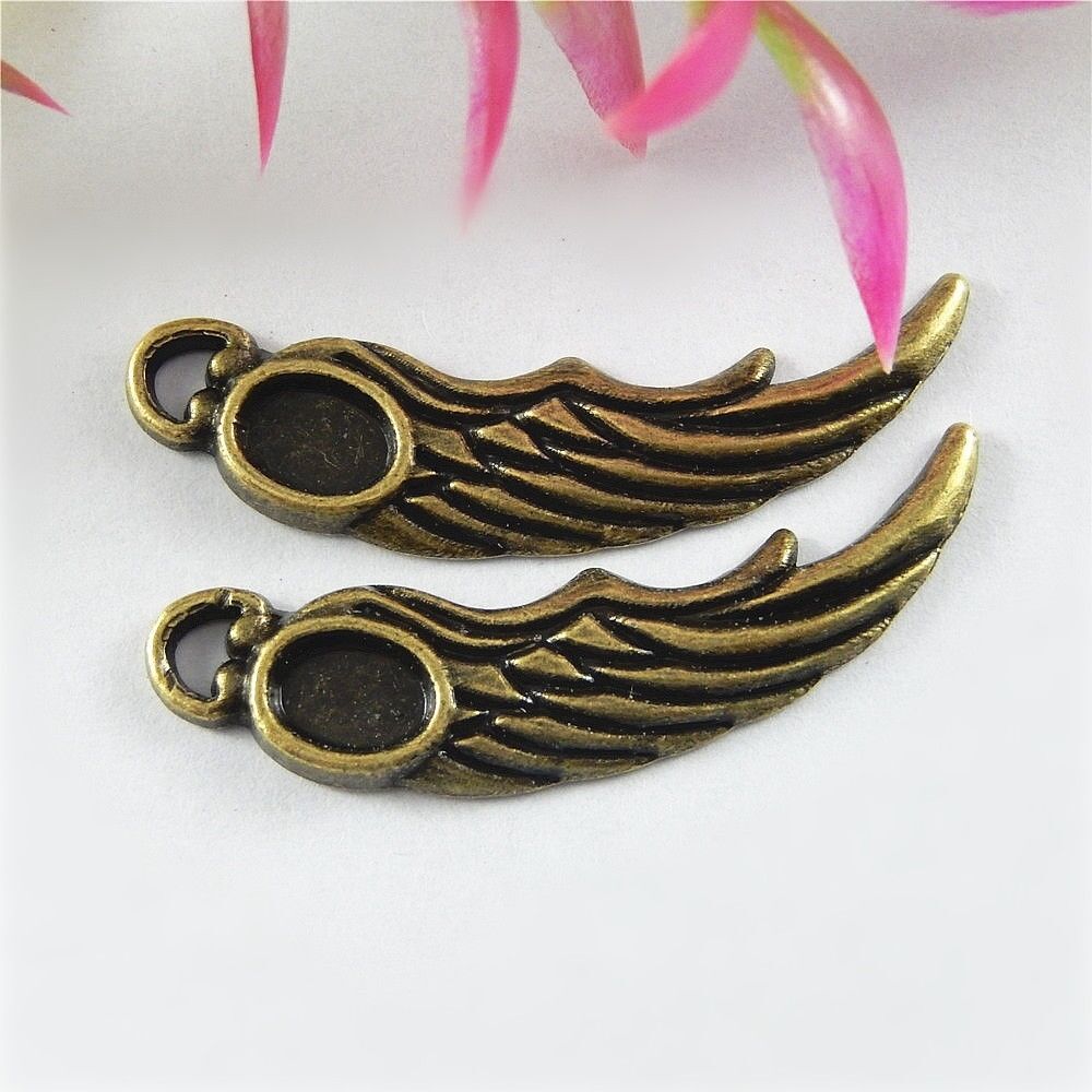 20 pcs Antiqued Bronzed Wing Charm Alloy Pendant Earring DIY Crafting 36*10*2mm