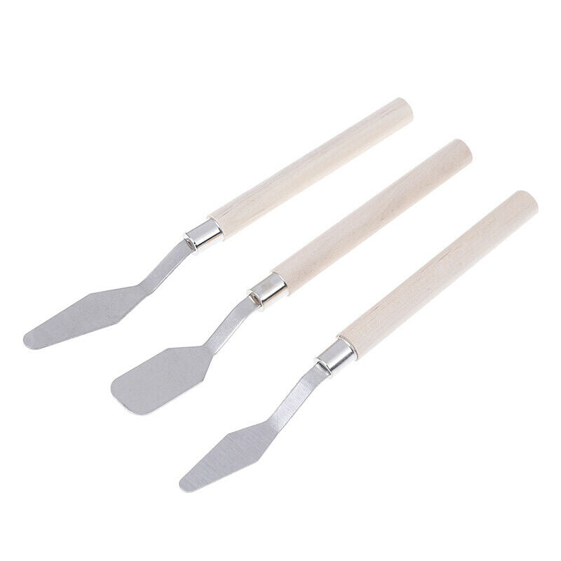 3Pcs wooden handel oil watercolor painting scraper oil palette knif Tt