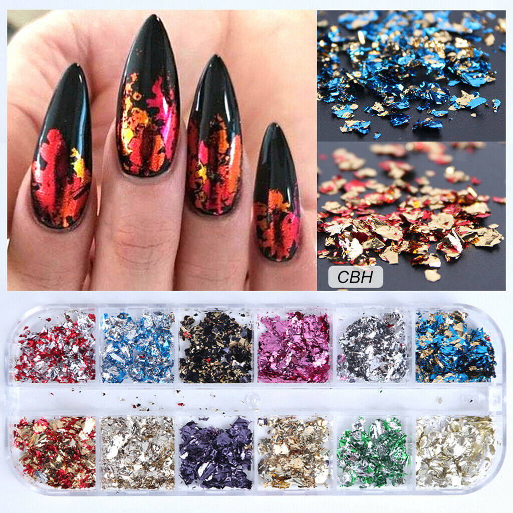 12Color Nail Paillettes Iridescent Foil Tinsel Flakes Nails Art Supplies Decals