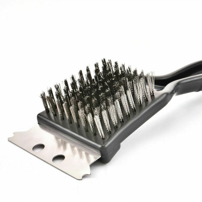 Barbeque BBQ Grill Brush Brass Bristles & Scraper Tool Long Handle Cooking Newly
