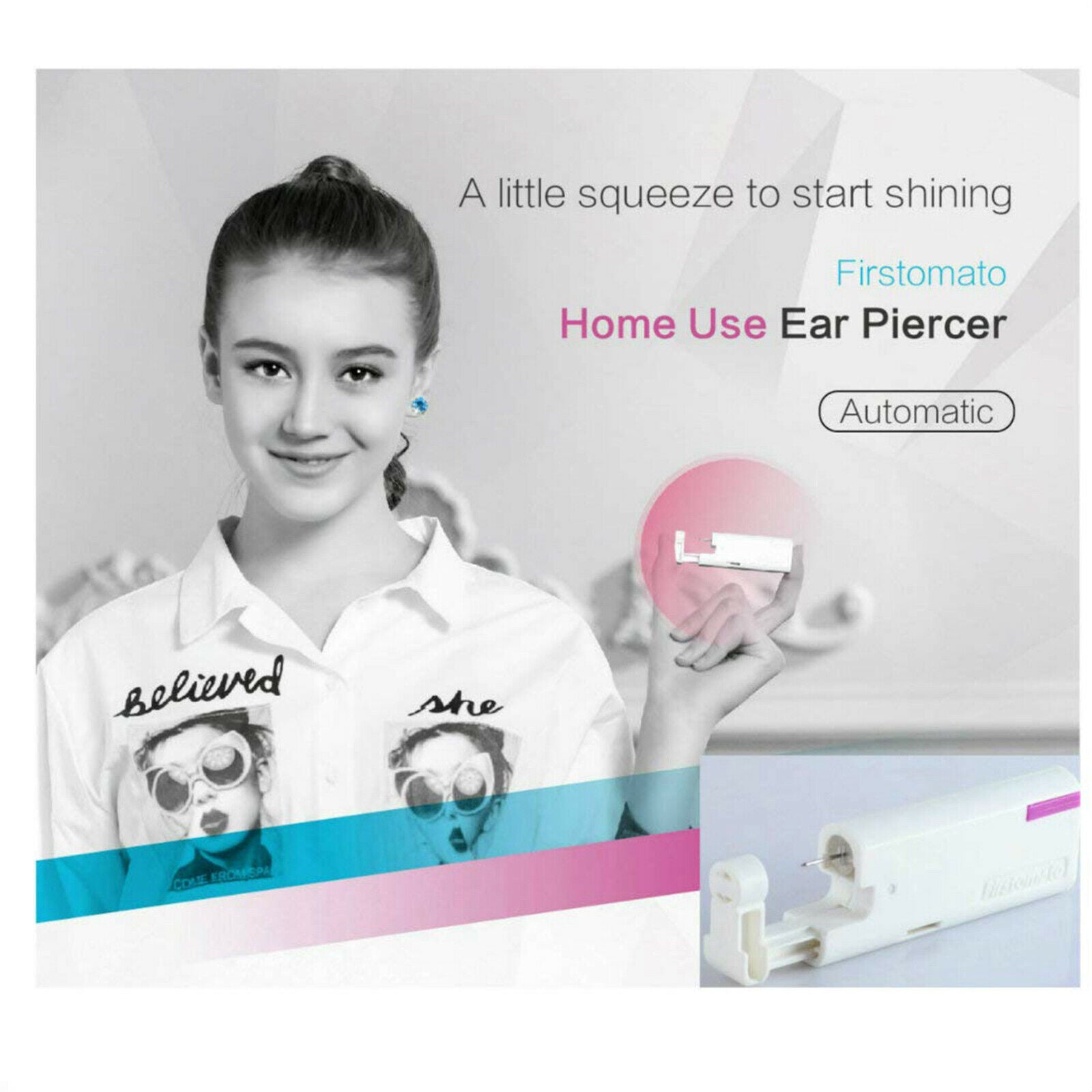 Disposable Ear Piercing Tool Earring Ear Stud Gun Kit Stud w/6 pack cleaning pad