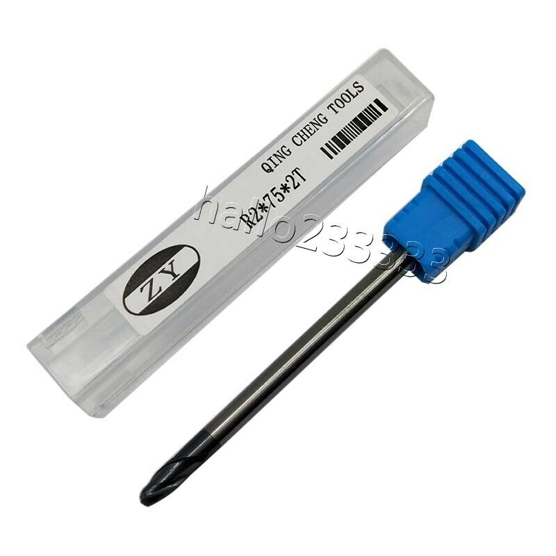 R2×75×2Flute 2mm shank 2 Flute Ball nose carbide End Mill Cutter CNC HRC45°