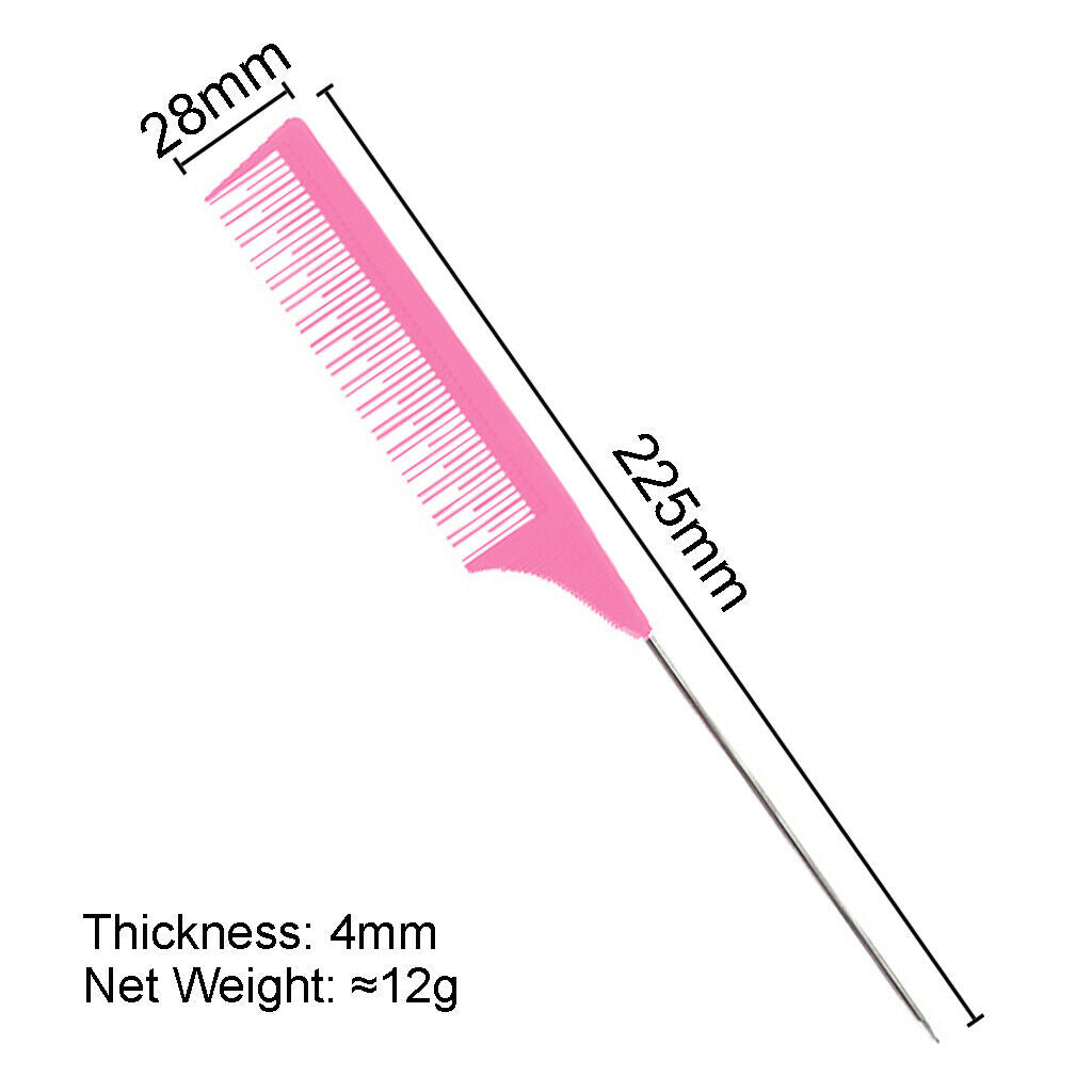 Barber Fine-Tooth Rat Tail Comb for Hair Dyeing Styling Detangling Pink