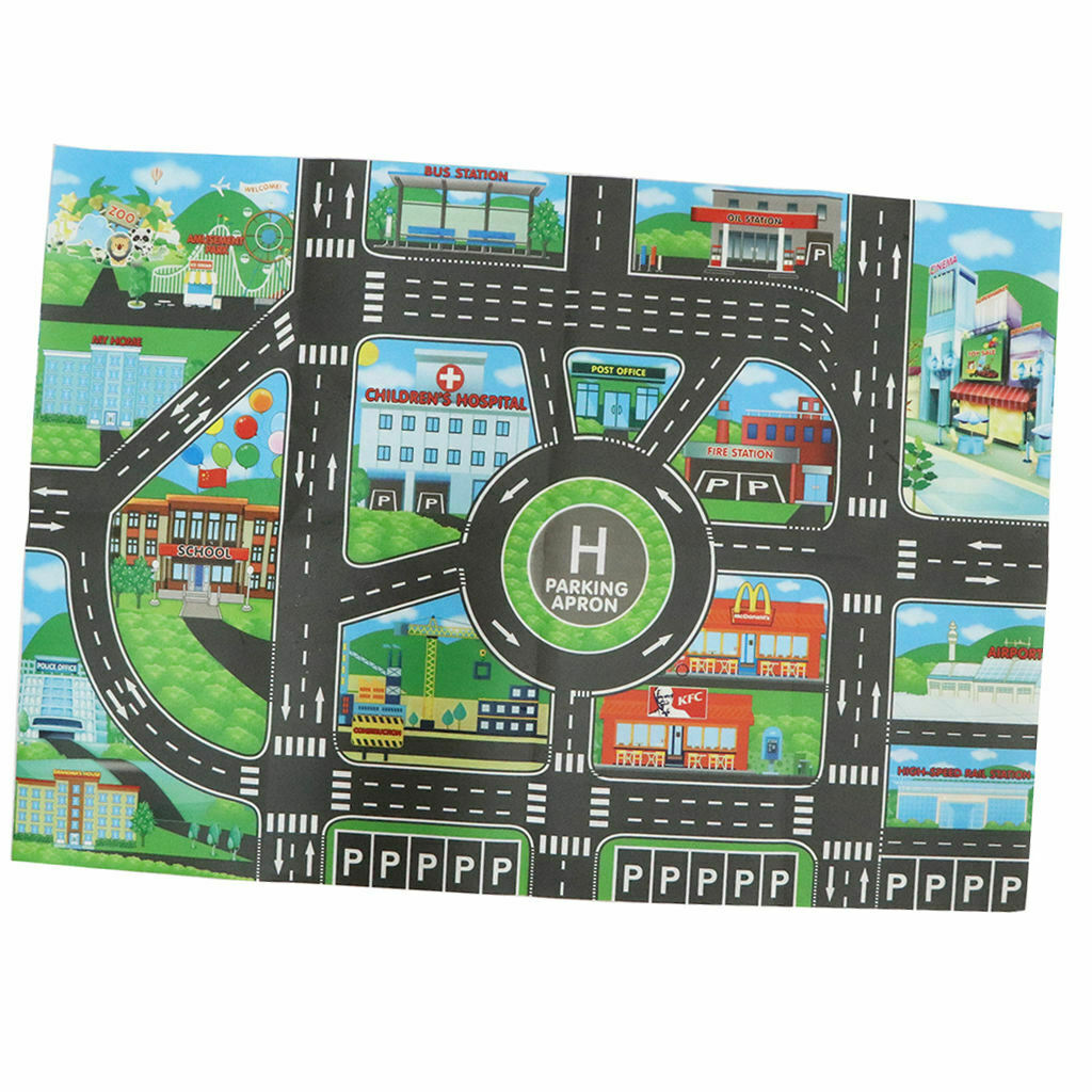 83x58cm City Play Mat Roads Car Trucks Train Pretend Game Developmental Toys