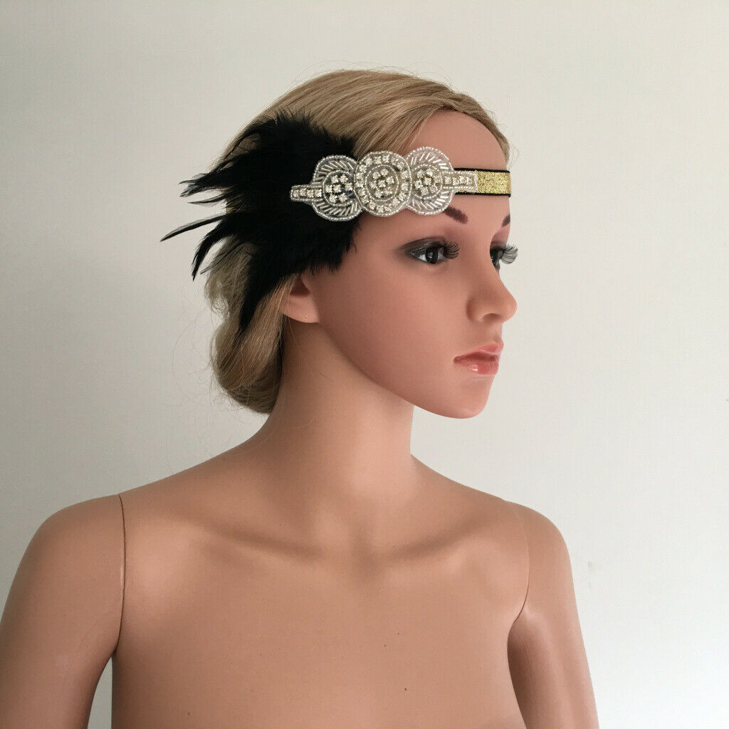 Retro Black  Headband Elastic Wedding Headpiece Flapper Costume